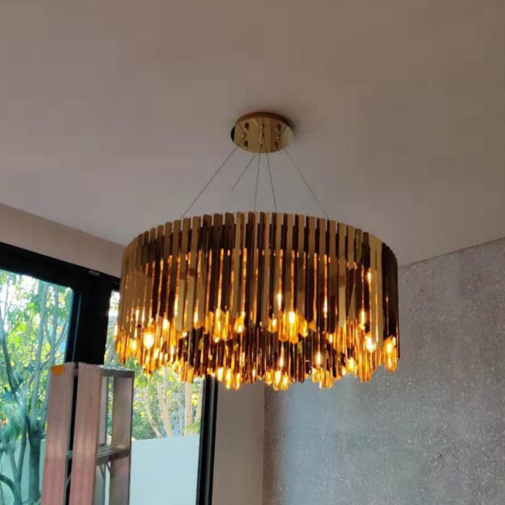 Black And Gold Round Stainless Steel Modern Chandelier For Dining Room Living Room - ATY Home Decor