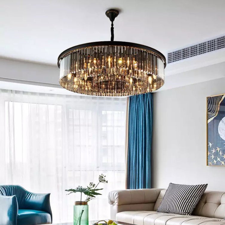 Black Crystal Round Shape Luxury Chandelier For Living Room Dining Room - ATY Home Decor