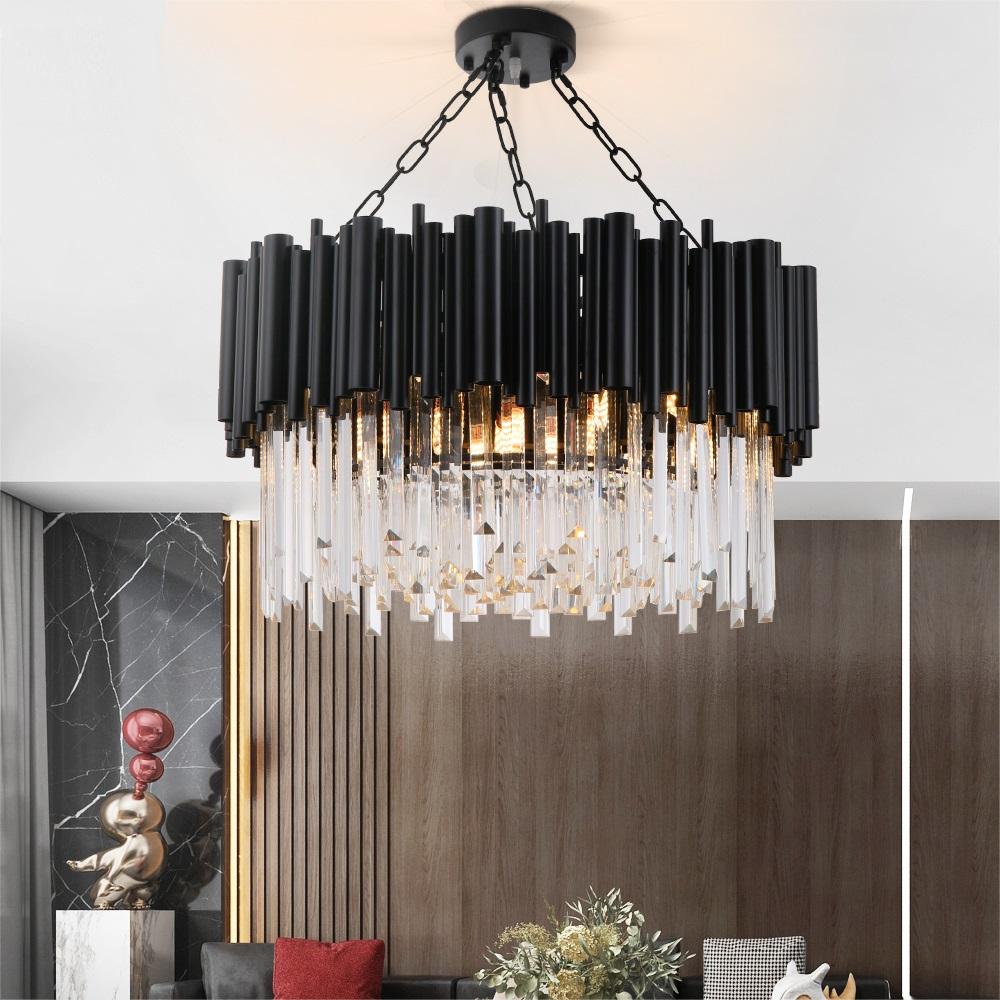 Black Modern Crystal Chandelier Lighting For Living Room Luxury Round Lamp - ATY Home Decor