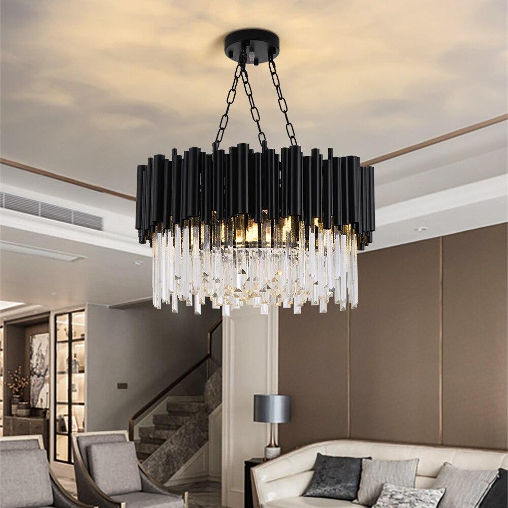 Black Modern Crystal Chandelier Lighting For Living Room Luxury Round Lamp - ATY Home Decor