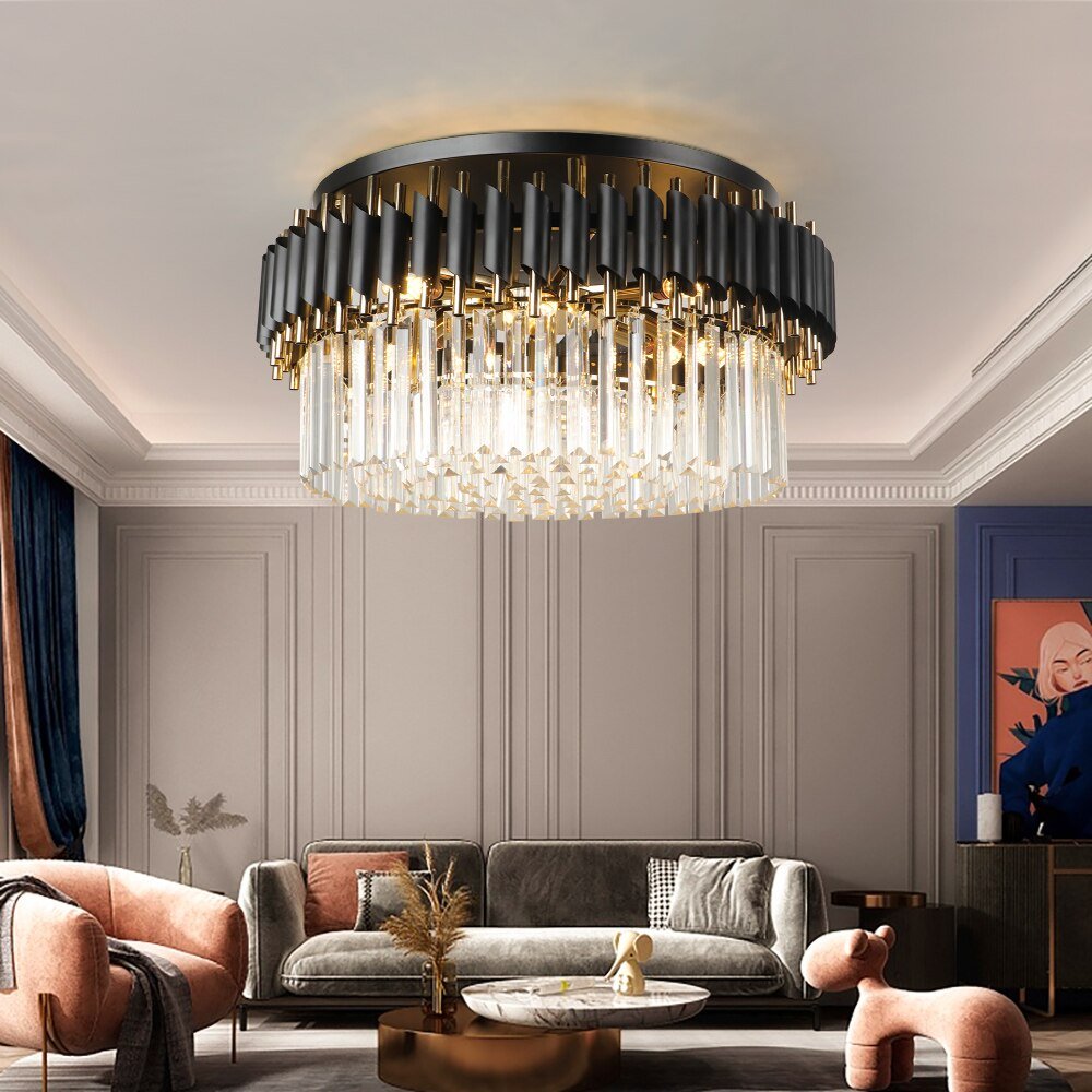 Black Round Copper Kitchen Crystal Ceiling Chandelier In The Living Room Bedroom Decoration Indoor - ATY Home Decor