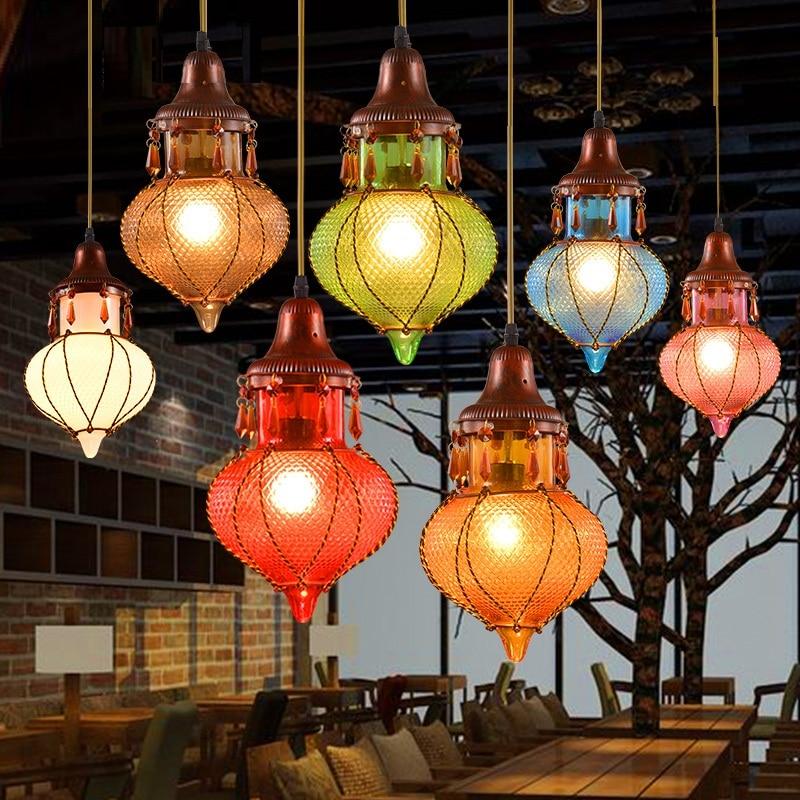 Bohemian Mediterranean Colorful Glass Ceiling Drop Light Pendant Lamp Lighting Fixture For Cafe Bar Restaurant Cafe Decor - ATY Home Decor