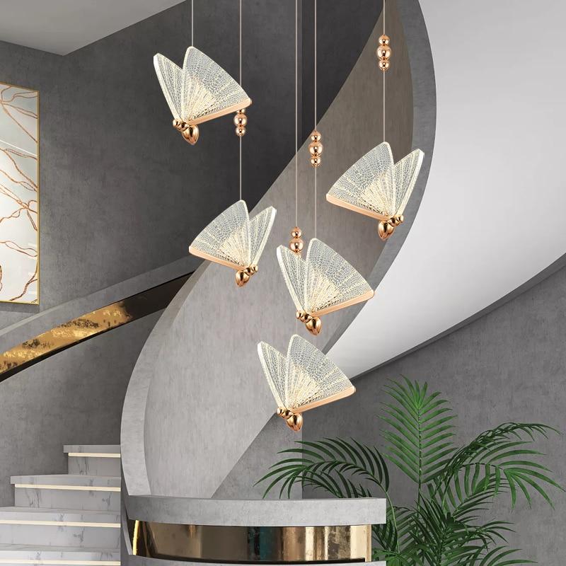 Butterfly Stair Chandelier Dining Room Ceiling Pendant Light Exhibition Hall Attic Large Chandelier - ATY Home Decor