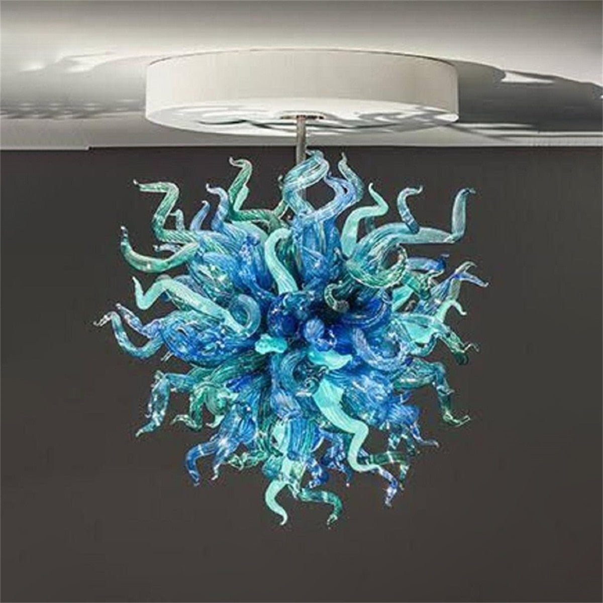 Colored Blue And Green Glass Shade Chandelier With Led Lights Handblown Venetian Glass