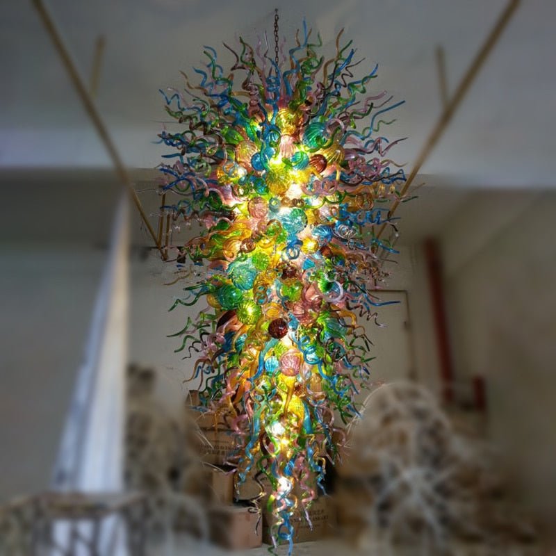 Colorful Big Pendant Light Chandeliers Modern Murano Hand Blown Glass Chandelier Living Room