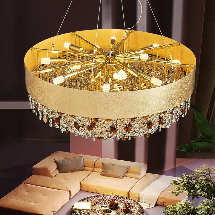 Kreativ krystalllysekrone Moderne stuebelysning Nytt design LED hengende lampe rund gull