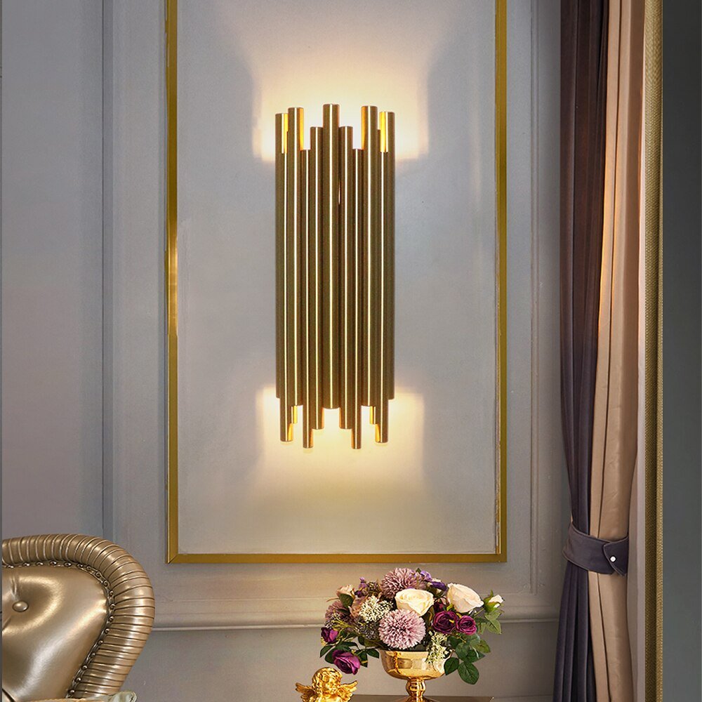 Creative Design Modern Gold Tube LED Wall Sconces Lamp Bedroom Bedside Light Fixtures