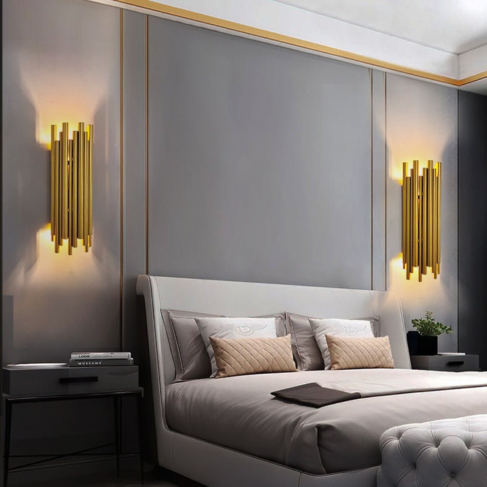 Applique murale LED à tubes dorés, design et créative, lampe de chambre à coucher, luminaire de chevet