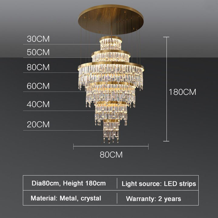 Creativo unico progettista moderno lampadario rotondo di cristallo d'oro per la scala alta soggiorno