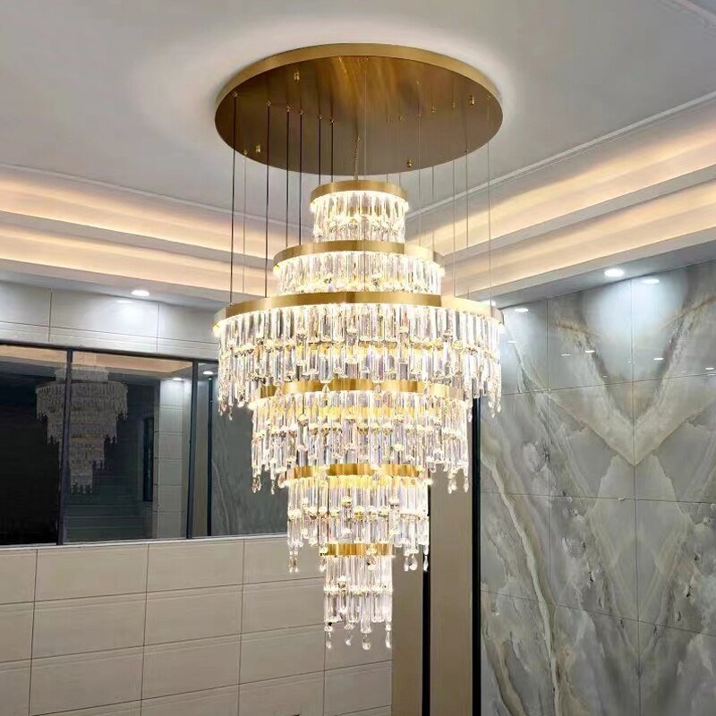 Creative Unique Designer Modern Gold Round Crystal Chandelier For High Staircase Living Room