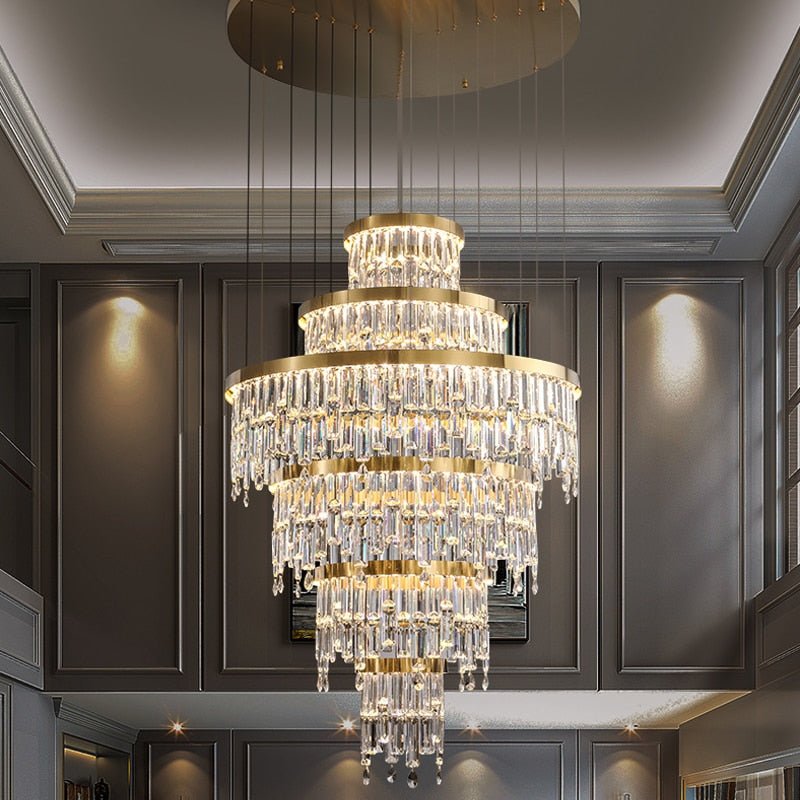 Kreativ unik designer moderne guld rund krystal lysekrone til høj trappe stue