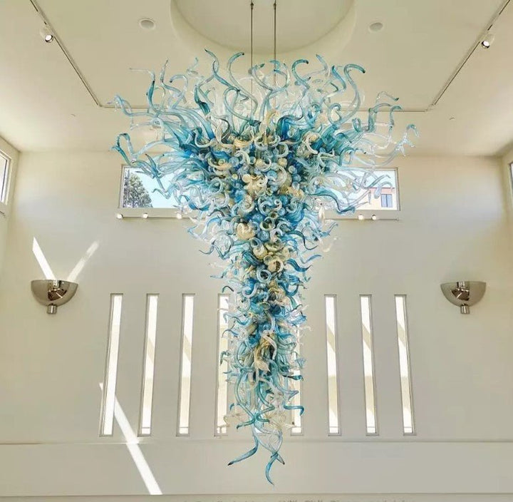 Tilpassbar stor størrelse håndblåst Murano glass lysekrone for høy trapp