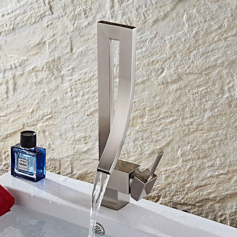 Deck Mounted Bathroom Faucets Hot Cold Water Mixer Crane Sink Faucet Waterfall Bath Tap Chrome Finished