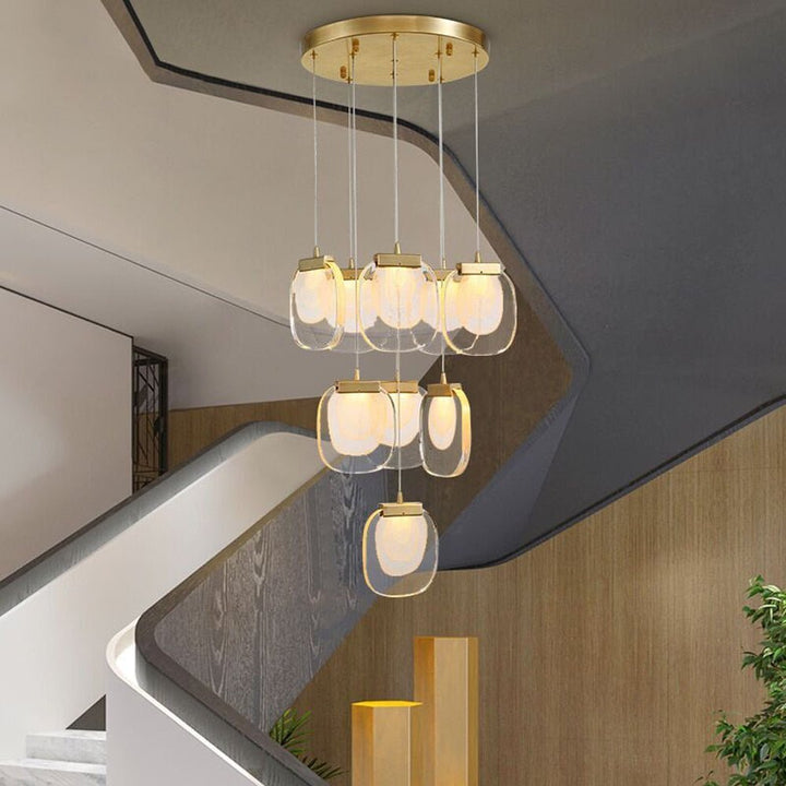 Comedor Moderno LED Lámpara de cristal Lámpara de escalera de oro