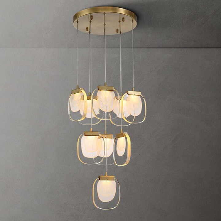 Esszimmer Modern LED Kronleuchter Glas Lampe Gold Treppenhaus Beleuchtung