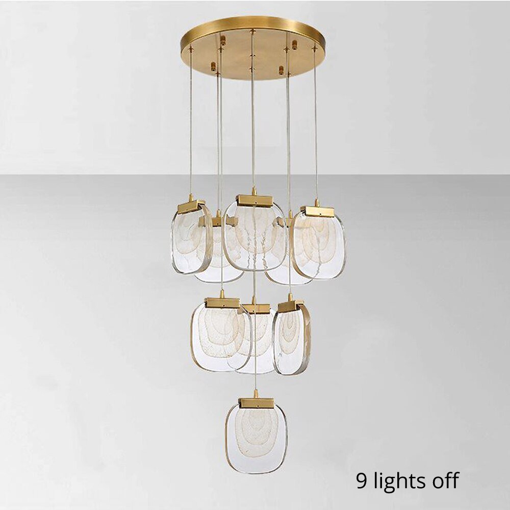 Salle à manger Lustre LED moderne Lampe en verre Luminaire d'escalier en or