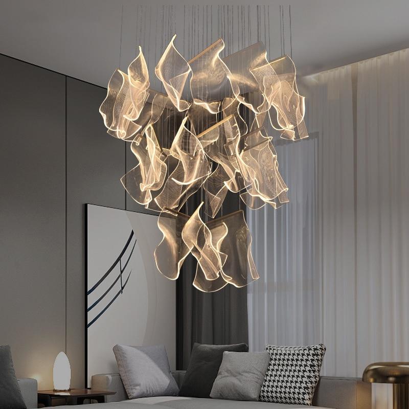 Escalera giratoria dúplex Iluminación de araña LED Lámpara colgante creativa posmoderna Comedor Luces colgantes para sala de estar
