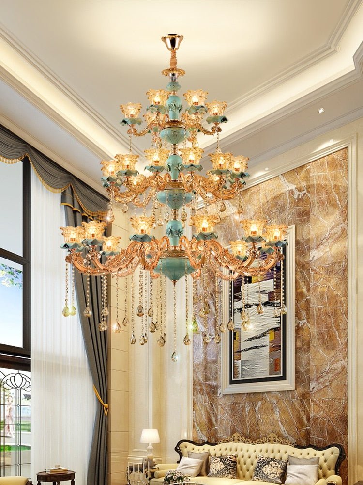 European Vintage Style Duplex Building Ceramic Three Story Chandelier ...