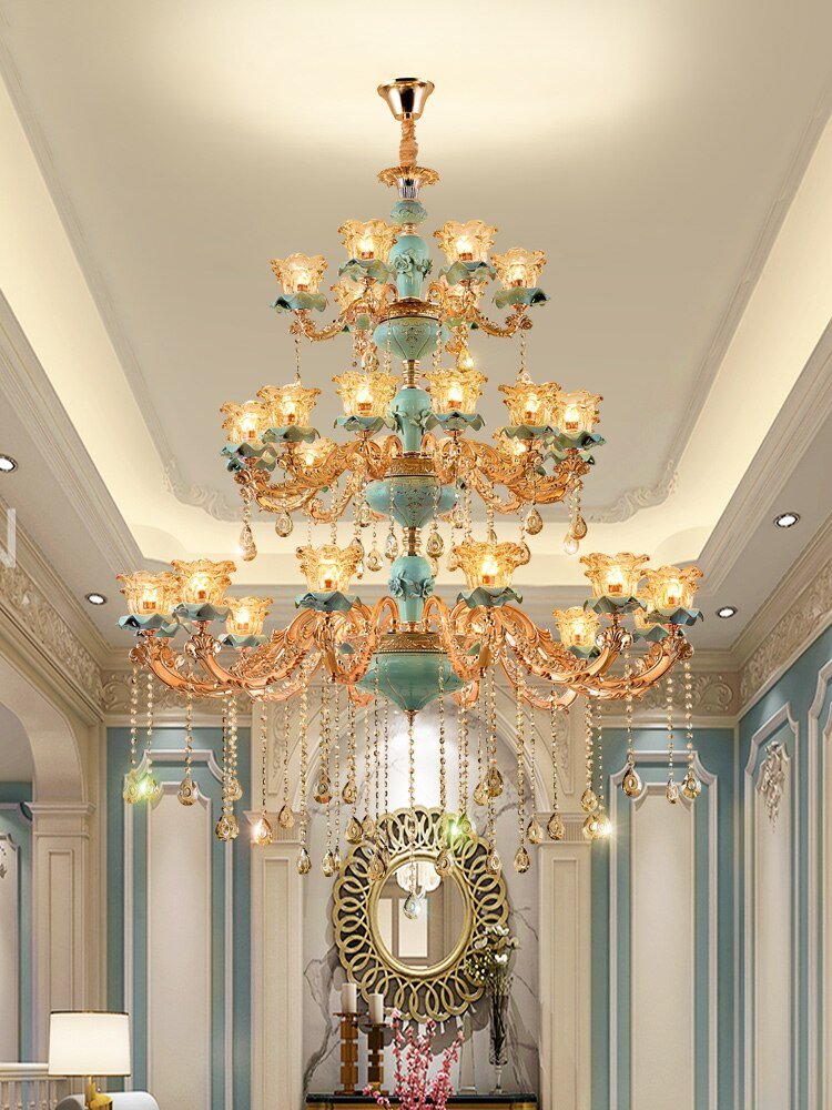 European Vintage Style Duplex Building Ceramic Three Story Chandelier ...