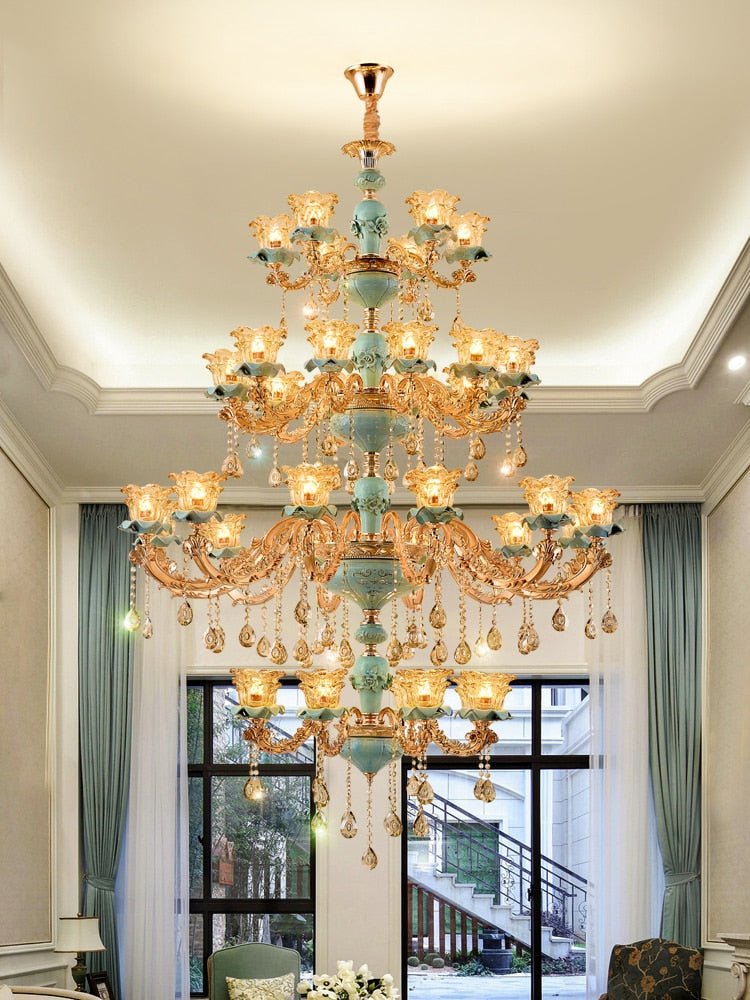 European Vintage Style Duplex Building Ceramic Three Story Chandelier ...