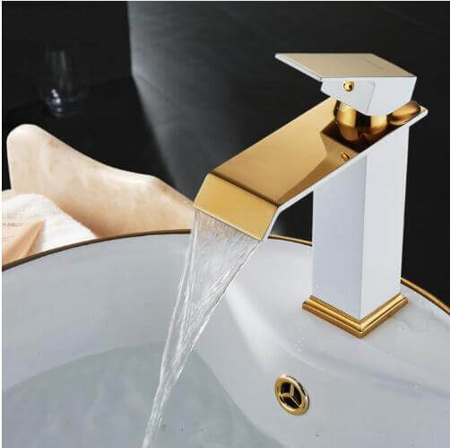 Gold And White Color Waterfall Faucet Tall Bathroom Faucet Bathroom Basin Faucet Mixer Tap Hot And Cold Sink Faucet