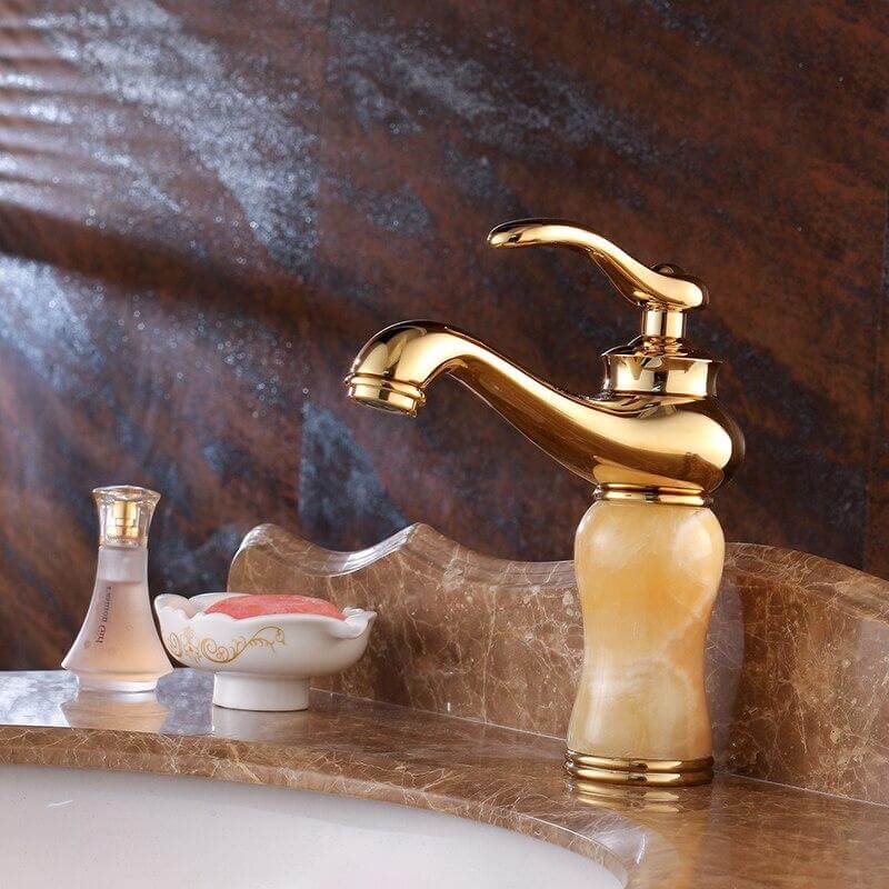 Gold Jade Ware Bathroom Faucet Single Handle Single Hole Sink Basin Faucet Cold Hot Water Mixer Bathroom Accessories