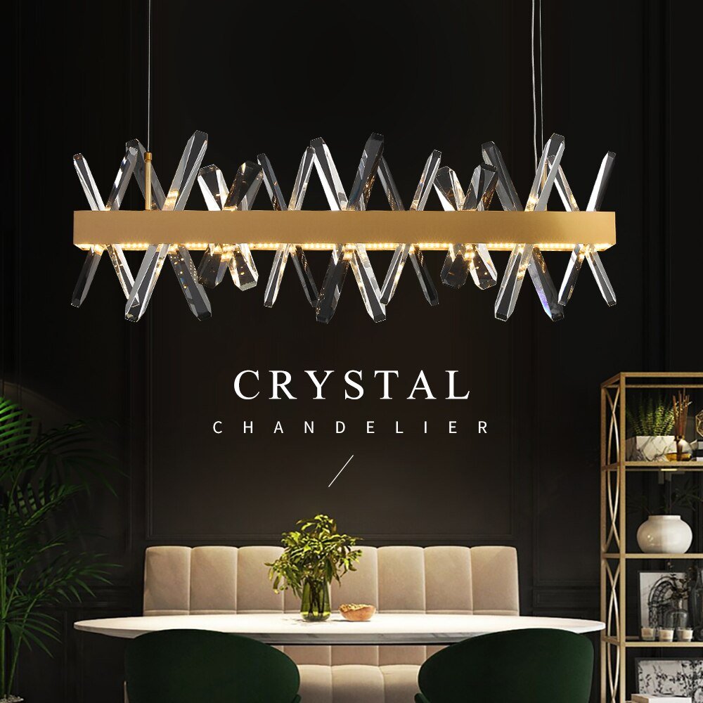Gold Modern Rectangle Crystal Chandelier For Living Room Dining Room Kitchen Island