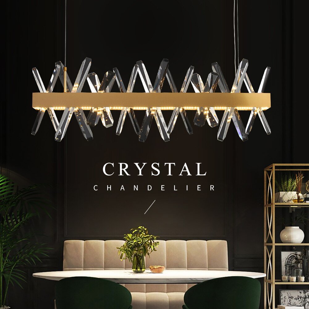 Gold Modern Rectangle Crystal Chandelier For Living Room Dining Room K ...