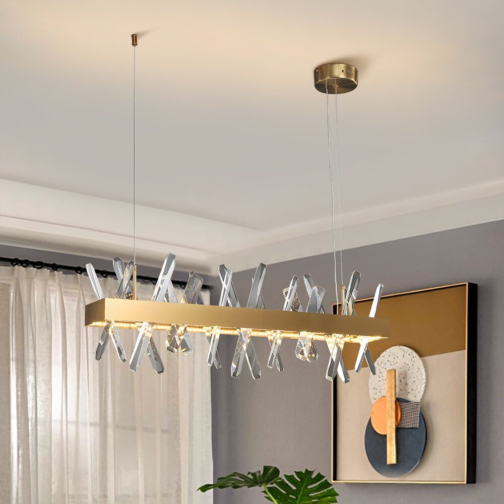Gold Modern Rectangle Crystal Chandelier For Living Room Dining Room K ...