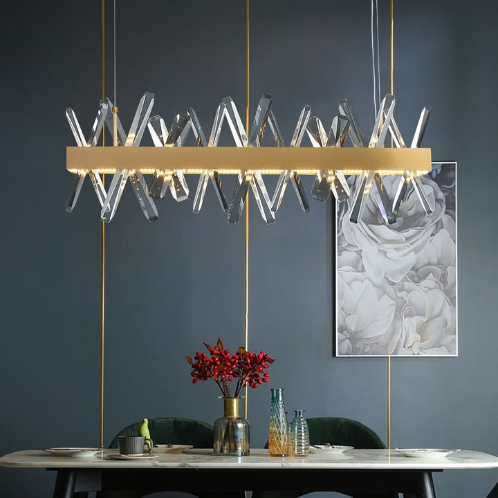 Candelabro de cristal rectangular moderno para sala de estar, comedor, cocina, isla, lámpara colgante, candelabros LED dorados, luz de Cristal