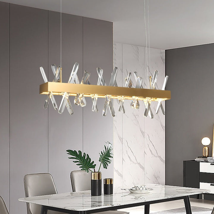 Gold Modern Rectangle Crystal Chandelier For Living Room Dining Room Kitchen Island