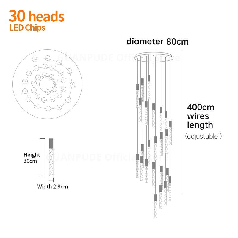 Pendentif Or Moderne Cristal Eclairage Intérieur Loft Escalier Spiral Lights Fixture