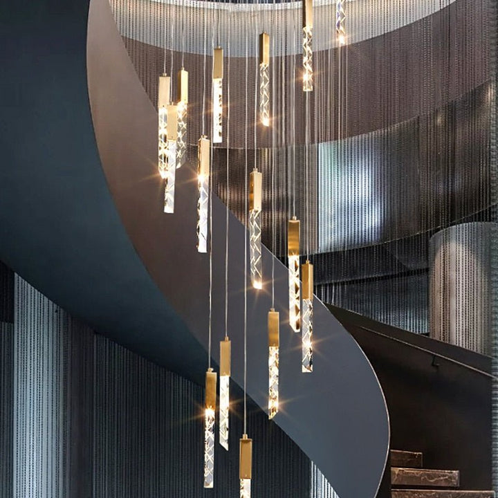 Oro Colgante Moderno Cristal Iluminación Interior Loft Escalera Espiral Luces Accesorio