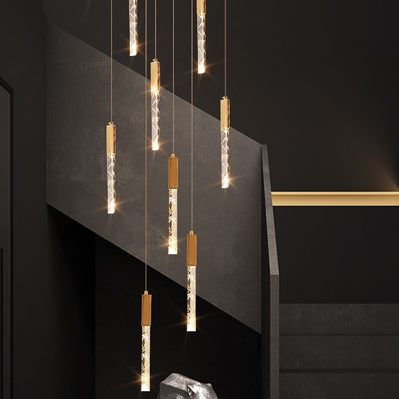 Gold Pendant Modern Crystal Indoor Lighting Loft Stair Spiral Lights Fixture