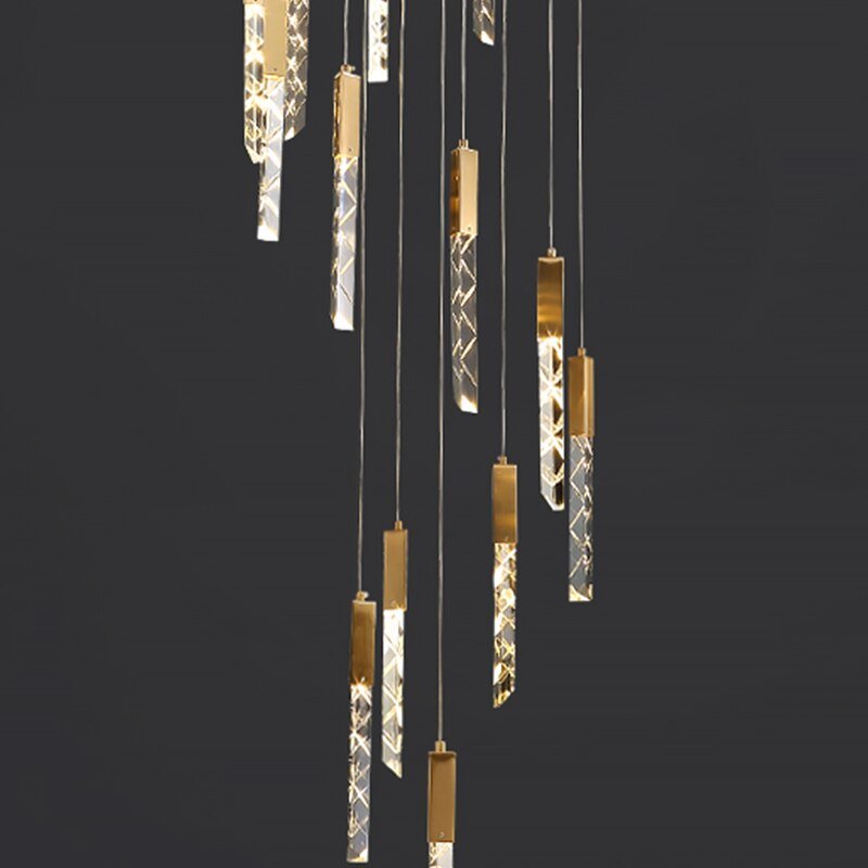 Ciondolo d'oro Illuminazione moderna di cristallo per interni Loft Scale Spiral Lights Fixture