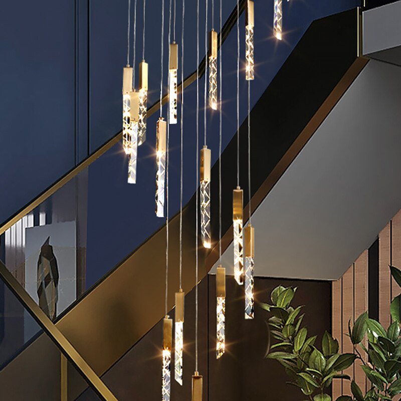 Ciondolo d'oro Illuminazione moderna di cristallo per interni Loft Scale Spiral Lights Fixture