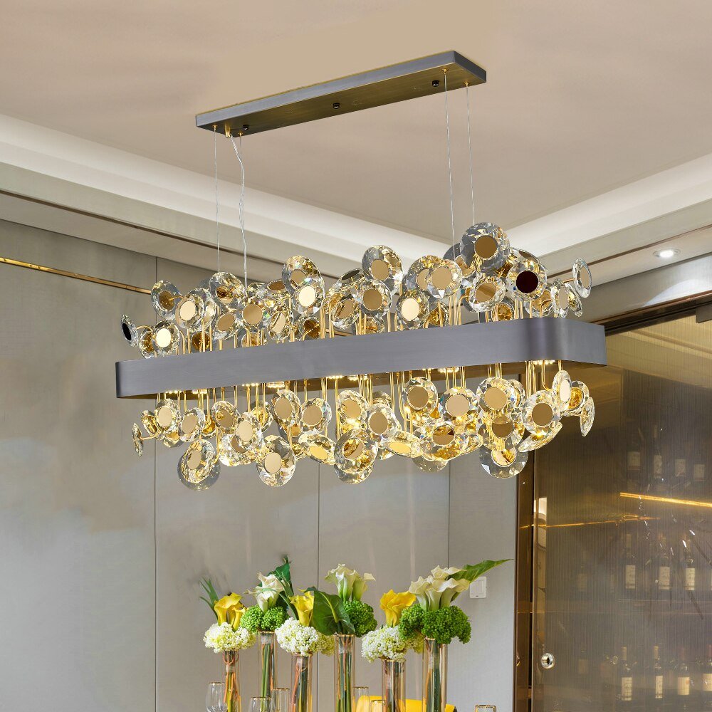 Gold Rectangular Light Gold Rectangle Chandelier Lighting For Living Room Crystal Lights Kitc ...