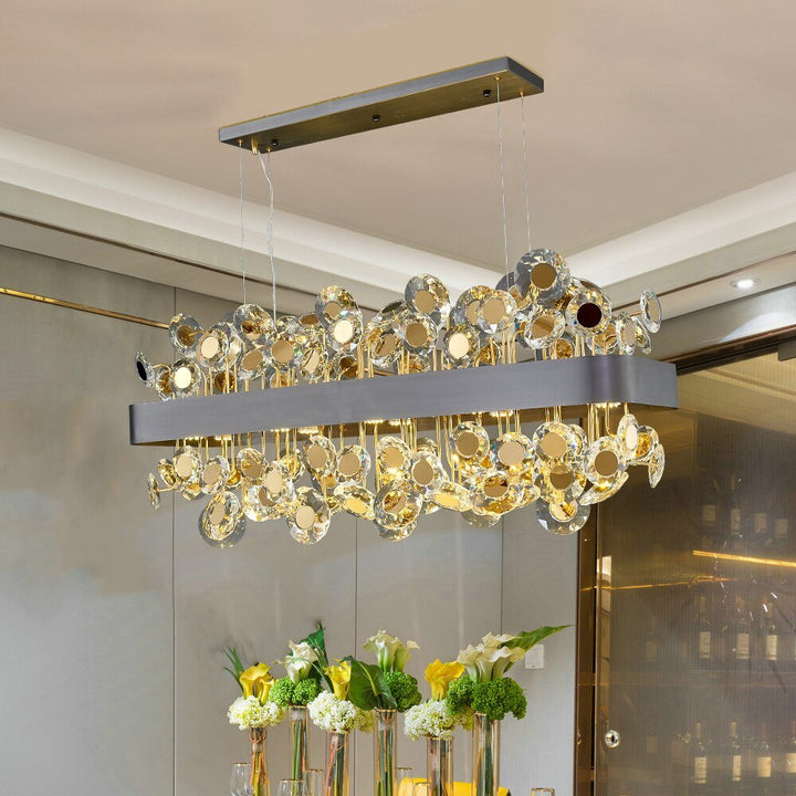 Oro Rectángulo Lámpara de araña de iluminación para sala de estar de cristal Lámparas de cocina Isla Lámpara colgante