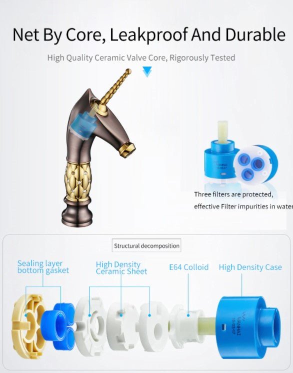 Golden Unicorn Faucets Bathroom Crystal Body Basin Mixer Tap Noble Gorgeous Swivel Basin Sink Faucet