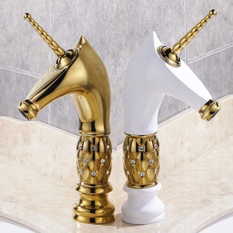 Golden Unicorn Faucets Bathroom Crystal Body Basin Mixer Tap Noble Gorgeous Swivel Basin Sink Faucet 