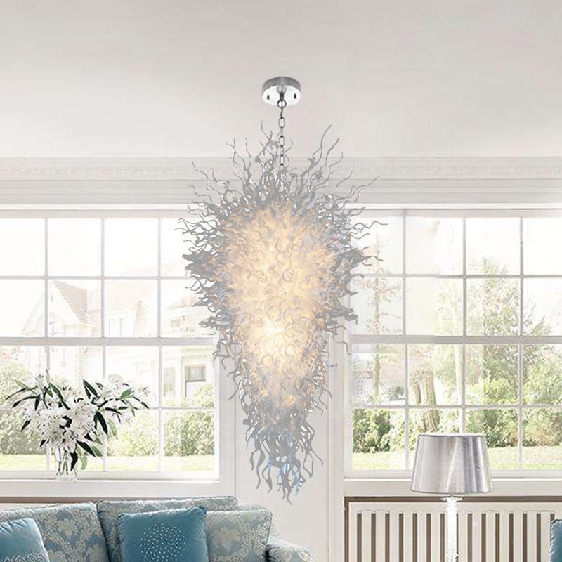 Lámpara de araña LED de cristal de Murano grande blanca clásica soplada a mano