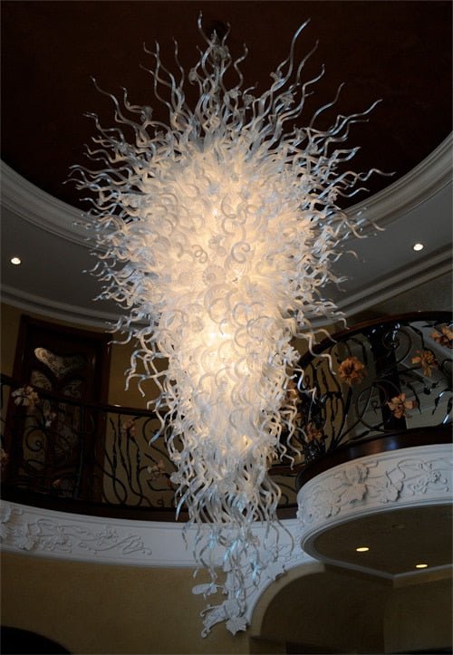 Lámpara de araña LED de cristal de Murano grande blanca clásica soplada a mano