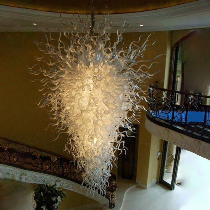 Hand Blown Classic White Large Murano Glass LED Chandelier