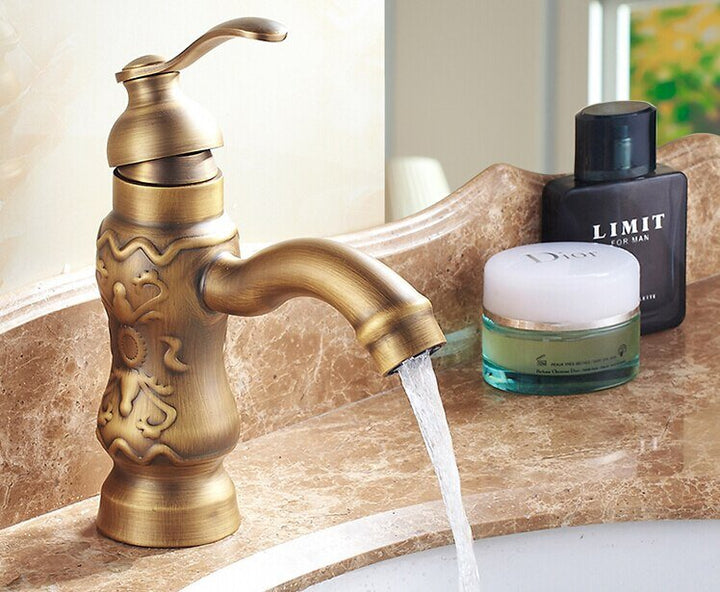 High Quality Antique Luxury Art Carved Bathroom Single Lever Design Sink Faucet Basin Faucet Tap Mixer