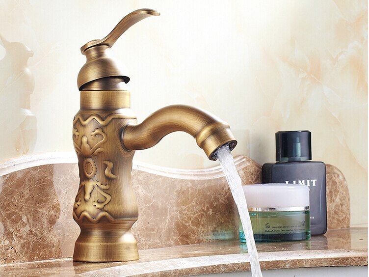 High Quality Antique Luxury Art Carved Bathroom Single Lever Design Sink Faucet Basin Faucet Tap Mixer