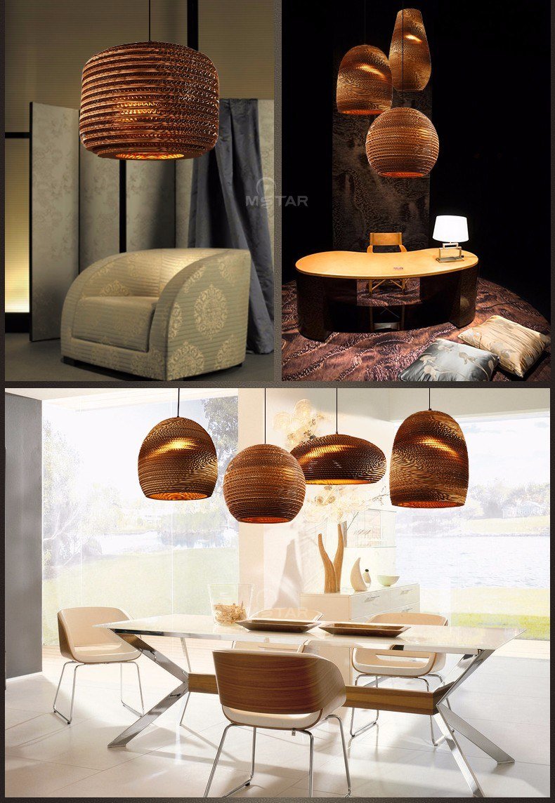 Industrial Modern Nordic Pendant Corrugated Paper Lamp Lights Hanging Lighting for Home Dining Room Cafe Bar Decoration