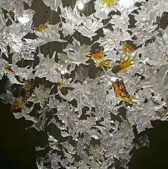 Grande feuille d'érable en verre Oiseaux Suspension en verre Lustre en verre