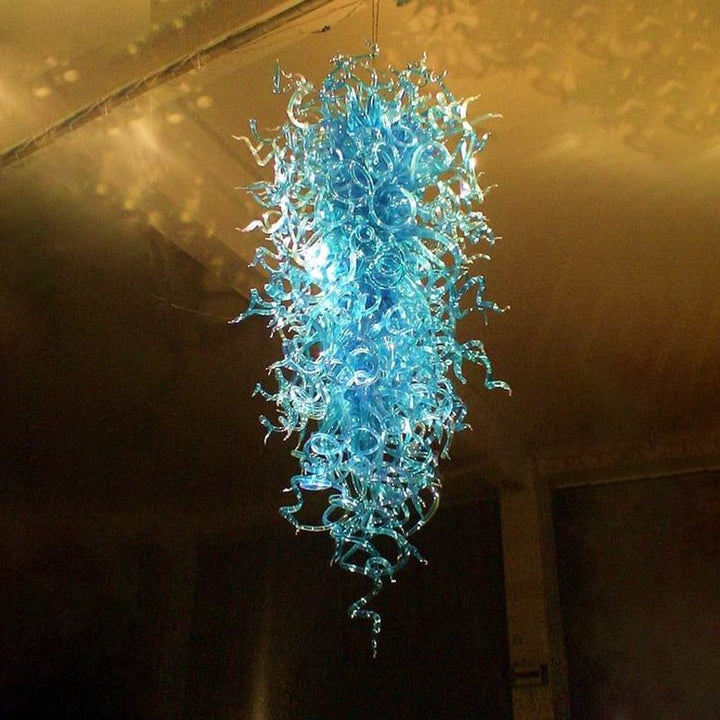 Grande Moderno Color Azul Arte Candelabros Iluminación Vidrio soplado a mano Araña Hotel Hall Decoración