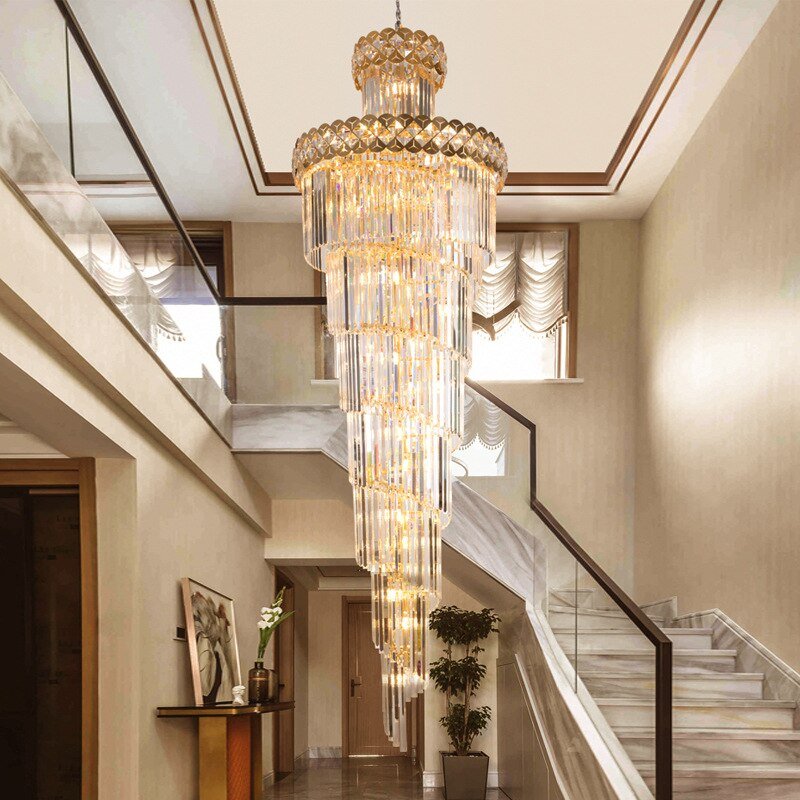 Stor moderne krystallysekrone til trappe lang villakæde lysarmatur