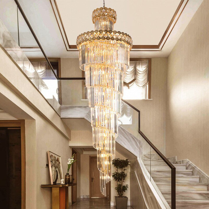 Grand lustre moderne en cristal pour escalier Long Villa Chain Lighting Fixture